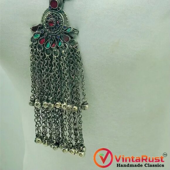 Vintage Kuchi Afghan Pendant Necklace: Beaded Coins, Tribal Jewelry - Picture 4 of 10